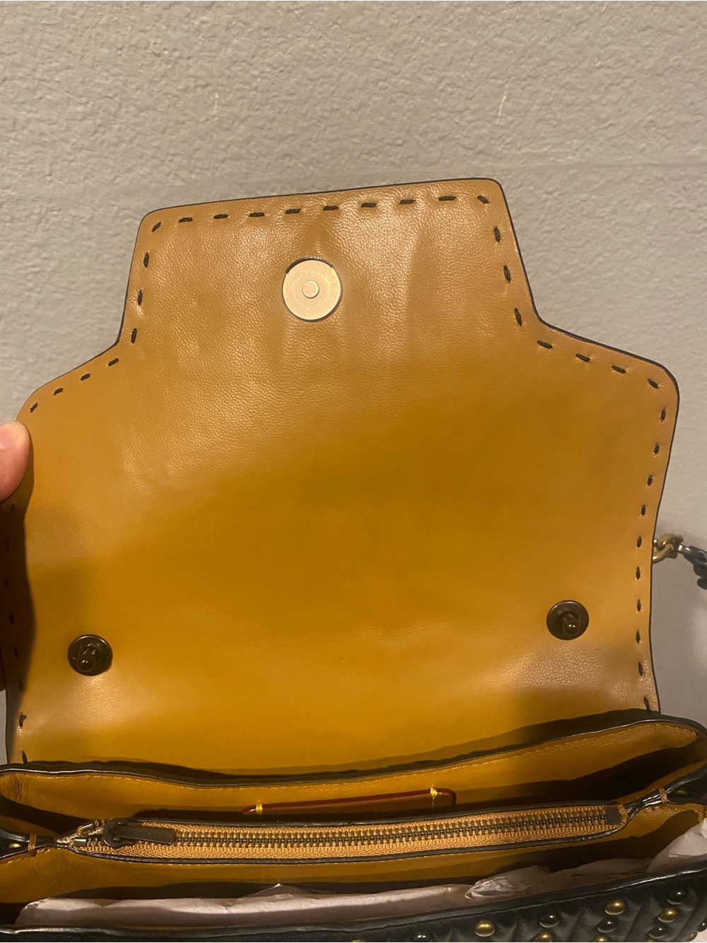 Coach Black Leather Studded Shoulder Bag with Gold Accents - Picture 6 of 11